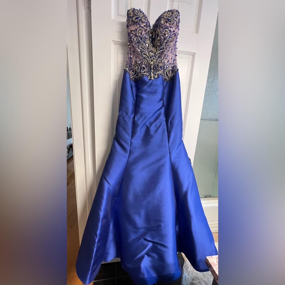 Mori Lee by Madeline Gardner Royal Blue Beaded Mermaid Prom Dress size 7/8